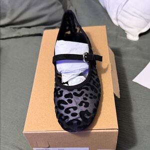 J. Crew Factory Black Leopard Print Mary Jane Flats - mesh brand new